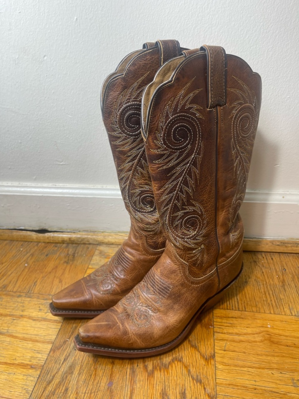 Justin  Damiana Caramel Brown Leather Western Rodeo Cowboy Cowgirl Boots 7.5
